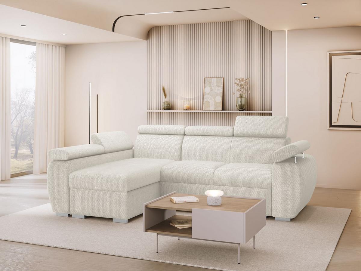 ECKSOFA Boston Mini, Seite: Links - LC+2R - Chromfarben/Creme, Holz/Textil (255/170cm) - MIRJAN24