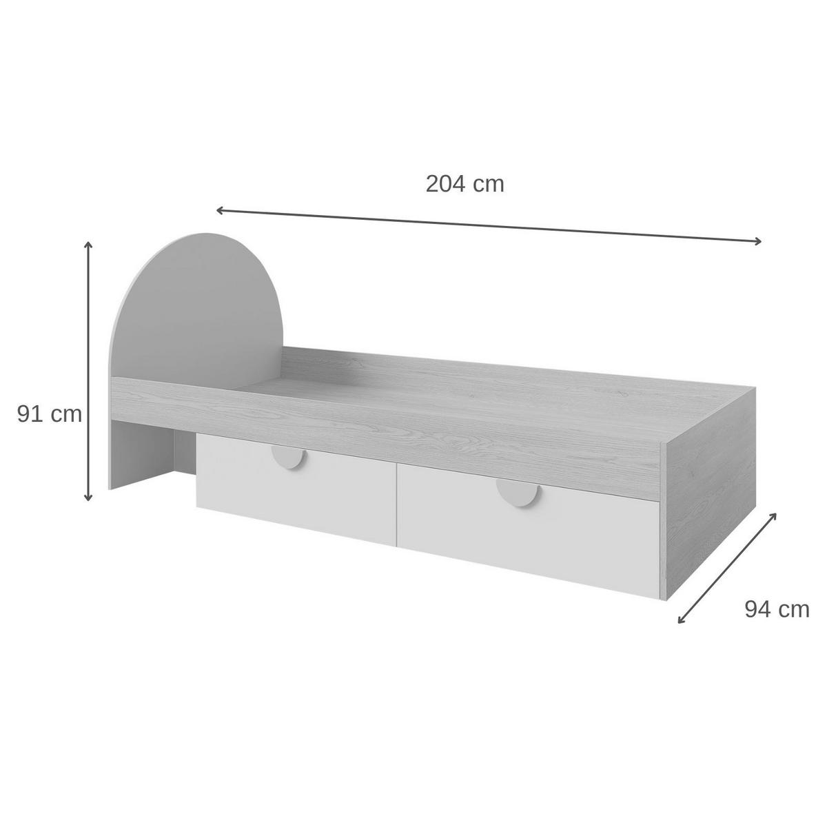 BETT Lena Kinderbett 90x200 cm mit 2 Schubladen und Kopfteil, Eiche Cremona/Macadamia/Puderrosa - Eichefarben/Beige, Holzwerkstoff (90/200cm) - Beautysofa