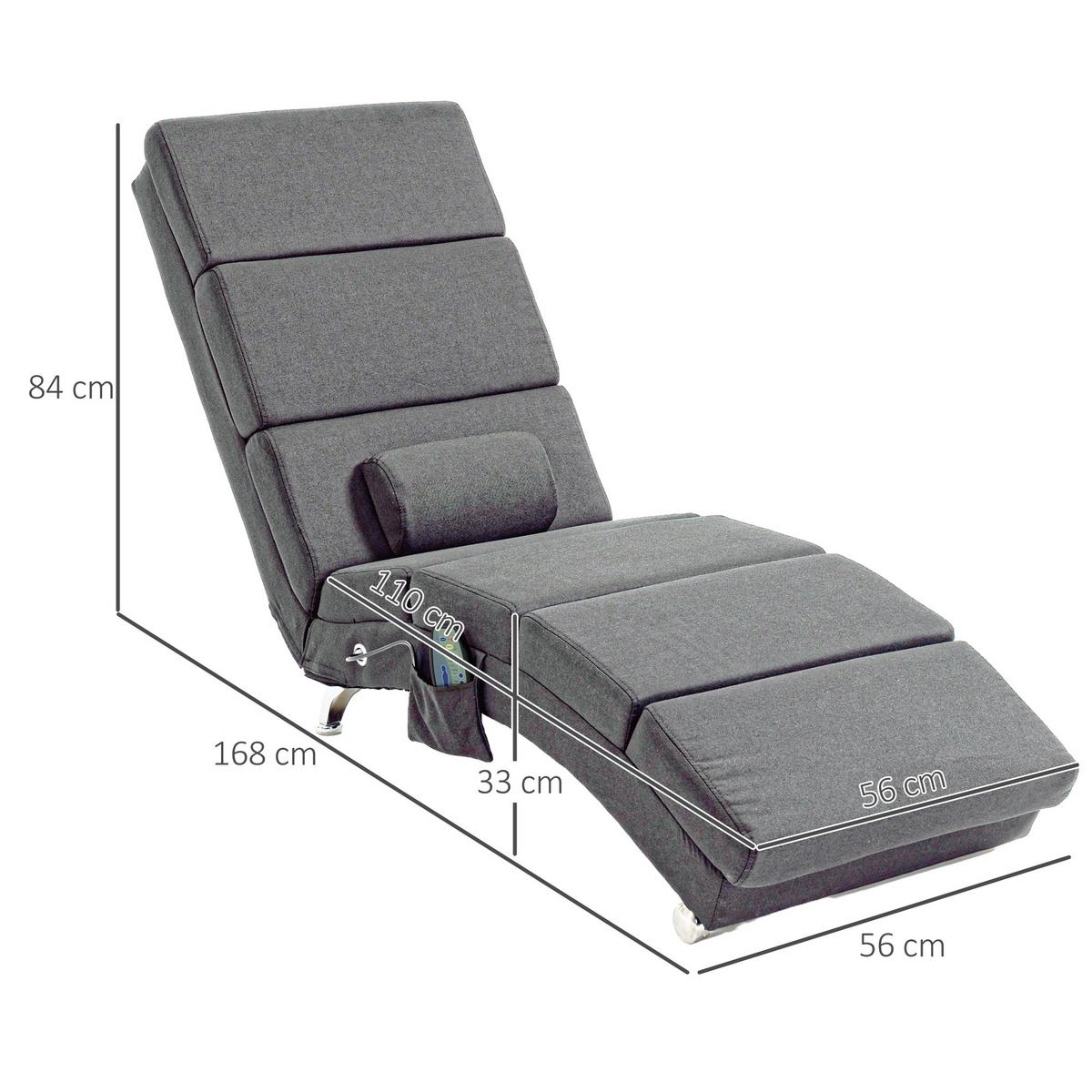 BODENSTUHL, Massagesessel Relaxsessel Liegesessel mit Fernbedienung - Dunkelgrau/Silberfarben, Textil/Metall (56/84/168cm) - HOMCOM
