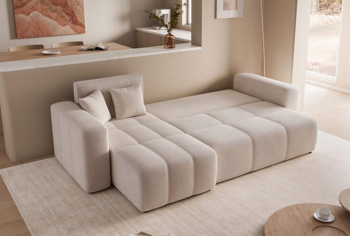 ECKSOFA Leros Mit Schlaffunktion - Beige, Holzwerkstoff/Textil (248/145cm) - Fun Möbel