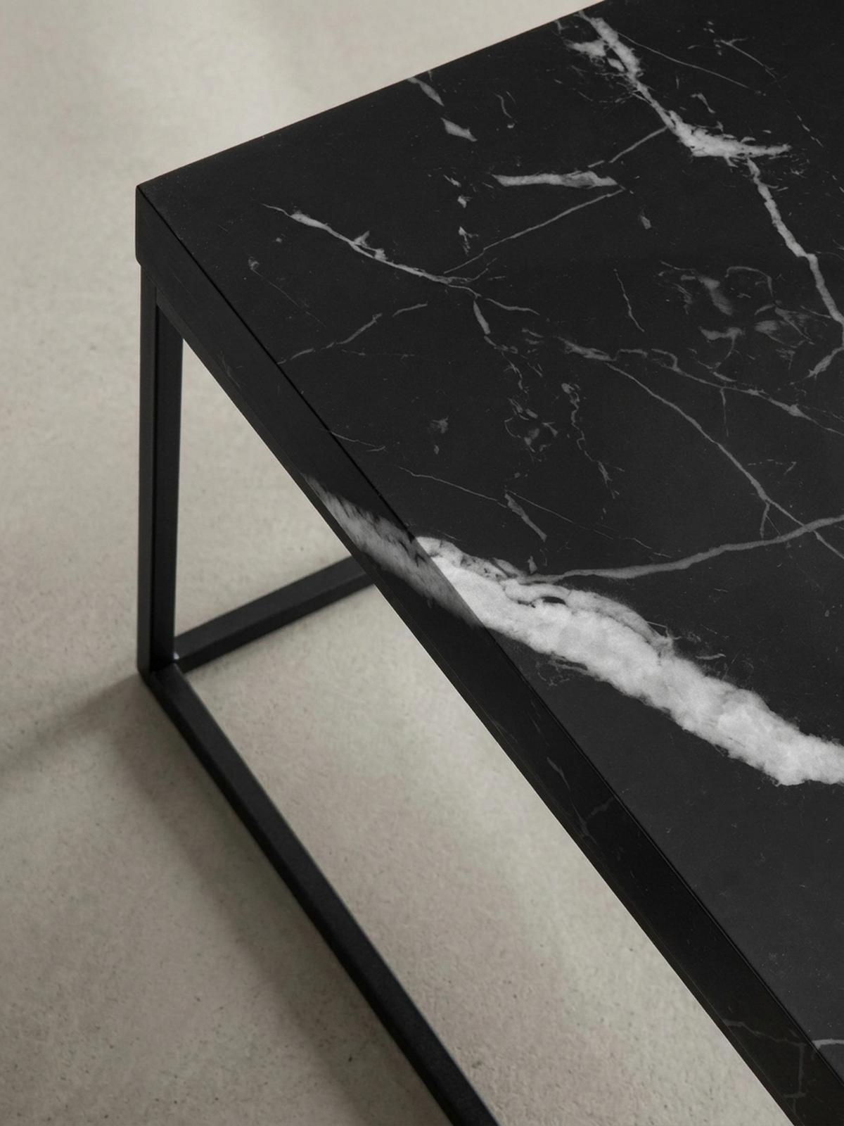 COUCHTISCH in Stein-Optik mit Metallbeinen, Modernes Design, Rechteckig, Groß, Schwarz 120x60x38 cm - Schwarz, Holzwerkstoff/Metall (60/120/38cm) - KADIMA DESIGN