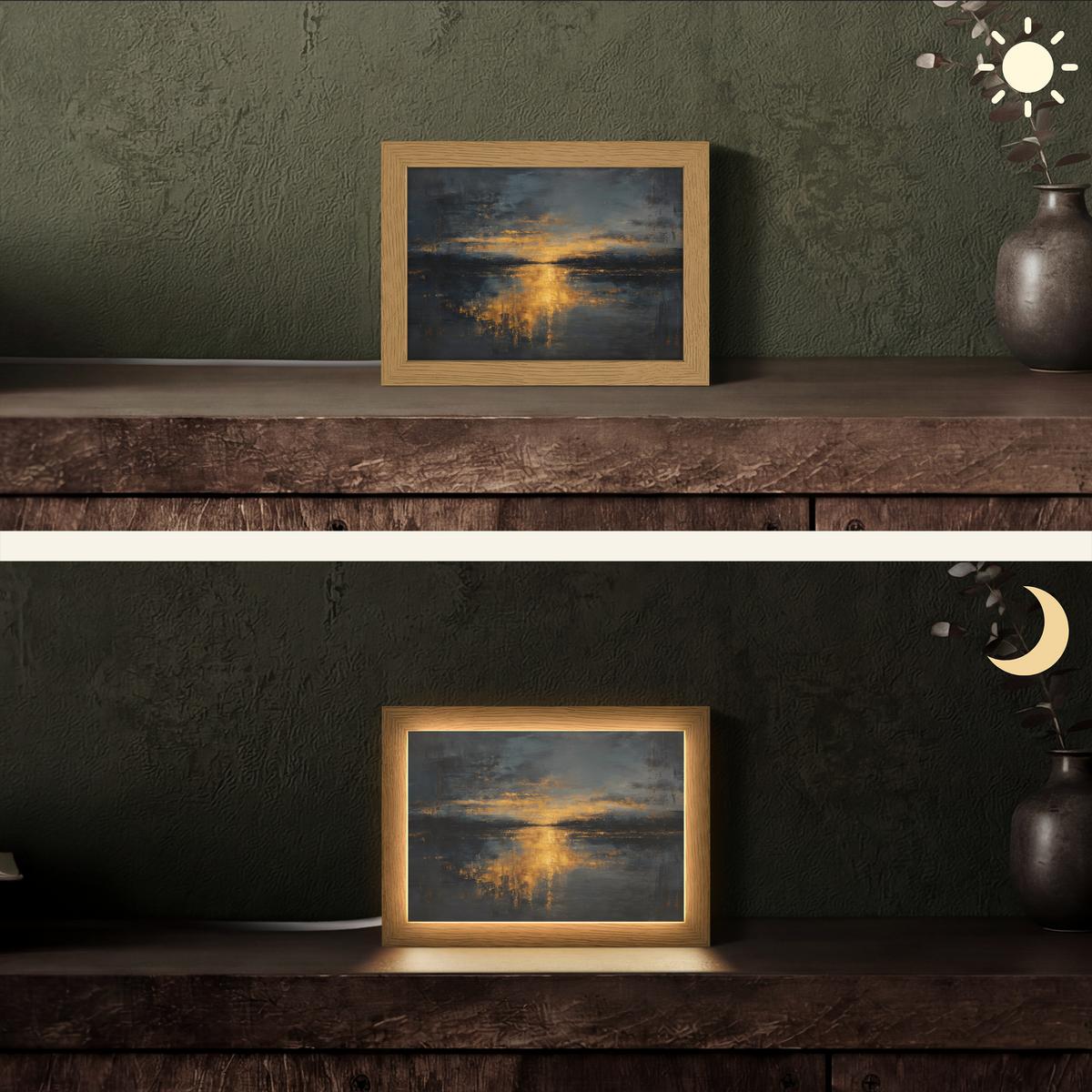 TISCHLEUCHTE Goldene Reflexion auf dem Wasser 20x15 cm - Beere, Holzwerkstoff (8/20/15cm) - OnlyWow
