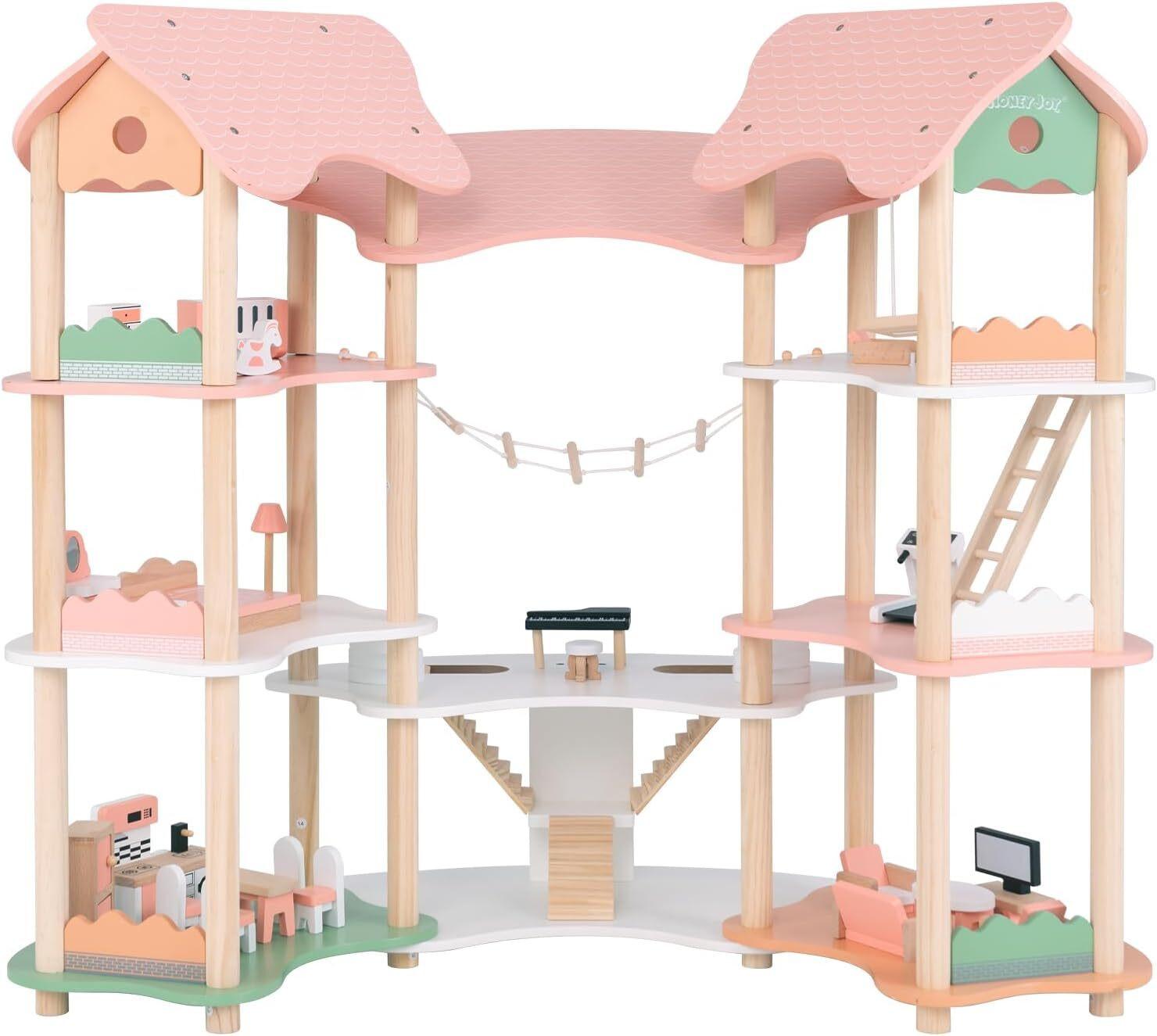 PUPPENHAUS 85cm Rosa - Pink, Holz (100/85/48cm) - COSTWAY