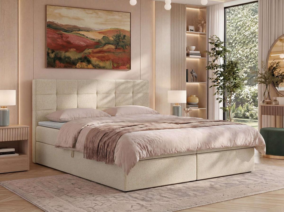 BOXBETT SOLVEN 160/200 - Beige Stukture - Topper T25 - H3 - Beige/Schwarz, Kunststoff/Textil (160/200cm) - MKS