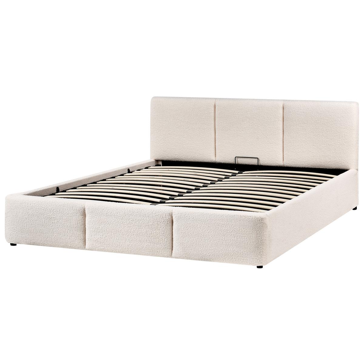 BETT mit Stauraum 160/200 cm Bouclé Cremeweiß Bousse - Creme, Textil (160/200cm) - Beliani
