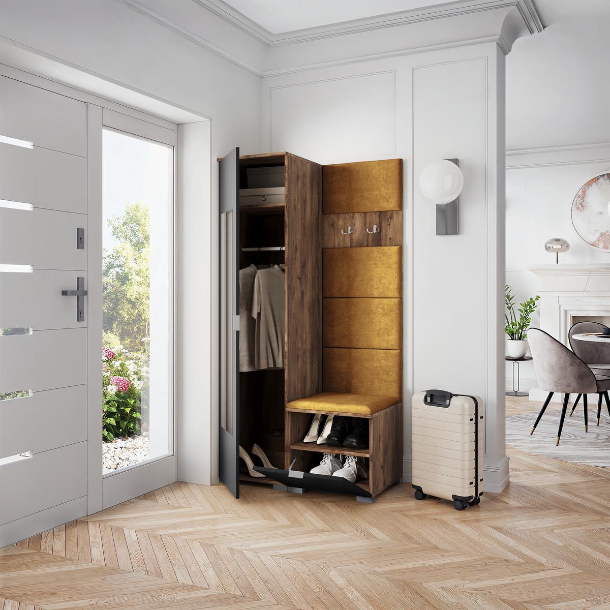 GARDEROBENSCHRANK VIRA 95/181/51 cm Modern Garderobe-Set Eiche Lefkas - Eichefarben/Gelb, Holzwerkstoff (95/181/51cm) - MASSENO
