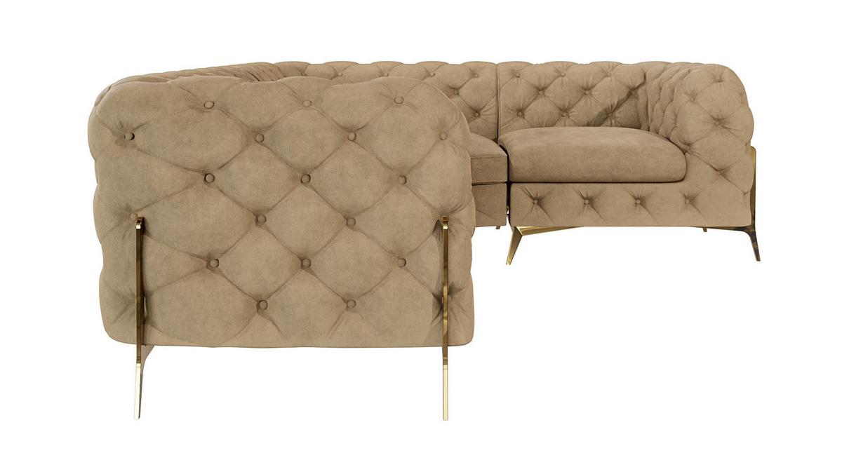 ECKSOFA Chesterfield Lexi Beige Samt, Ottomane rechts - Beige/Goldfarben, Holz/Textil (264/204cm) - S-Style Möbel