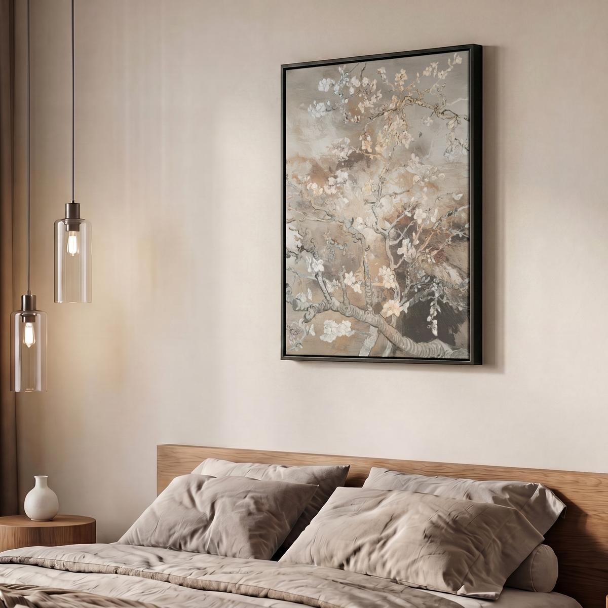 LEINWAND Bilder mit Rahmen - Mandelblüte - Kunst - Van Gogh - Beige - Abstrakt - 50x70 - Braun, Textil (50/70cm) - MuchoWow