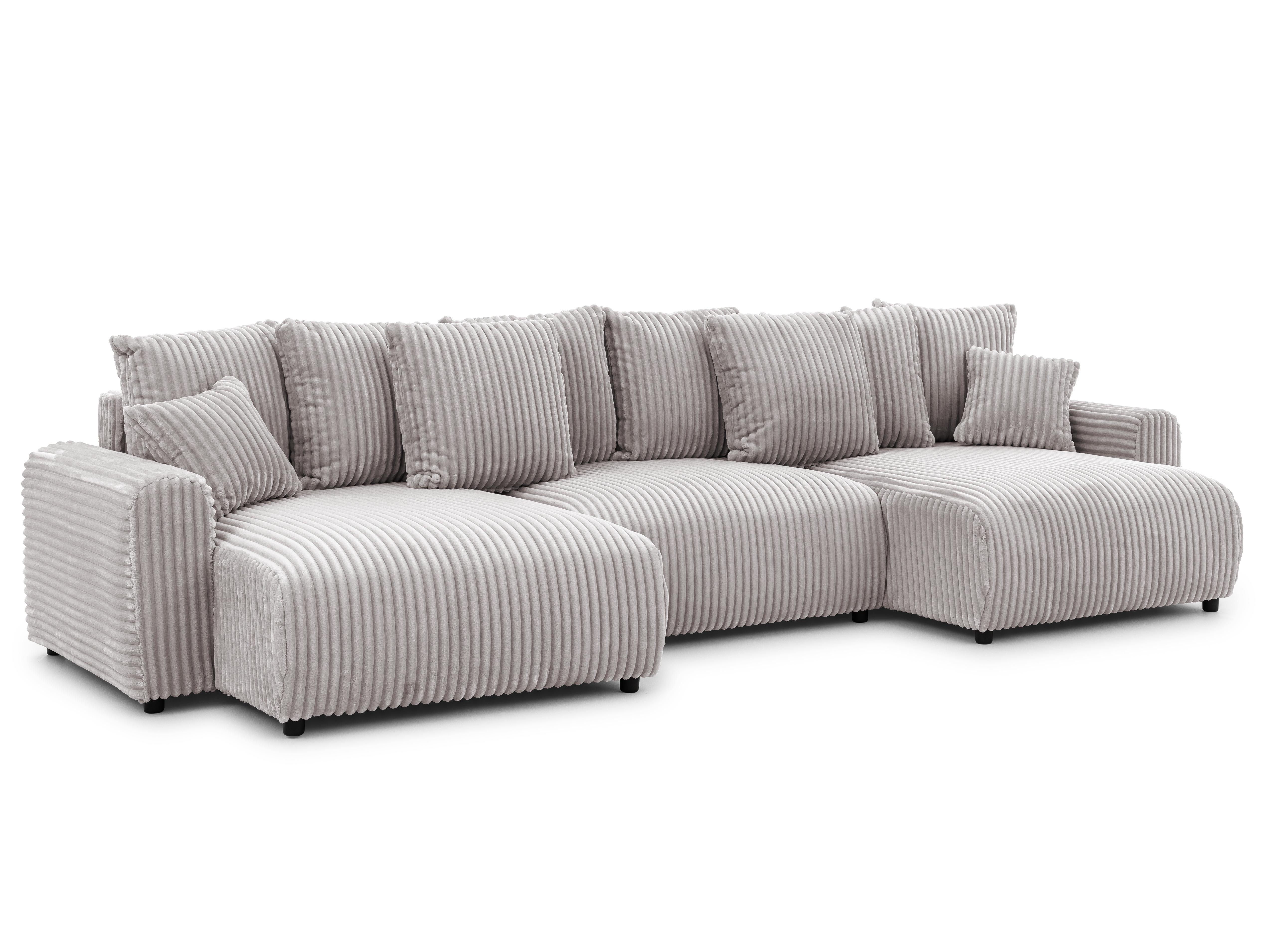 WOHNLANDSCHAFT Calma mit Schlaffunktion und Bettkasten im Bumpy-Design aus weichem Hellgrau Plüschcord - Beige/Hellgrau, Holz/Textil (336/88/140cm) - S-Style