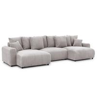 WOHNLANDSCHAFT Calma mit Schlaffunktion und Bettkasten im Bumpy-Design aus weichem Hellgrau Plüschcord - Beige/Hellgrau, Holz/Textil (336/88/140cm) - S-Style