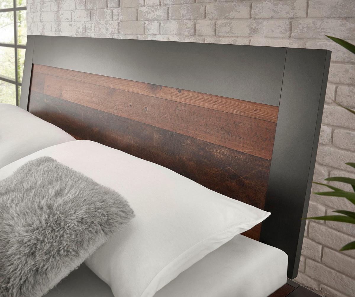 BETTANLAGE Used Wood Shabby Matera grau, Liegefläche 140 x 200 cm, Schlafzimmer Set 2-teilig - Braun/Grau, Holzwerkstoff (140/200cm) - Furn.Design