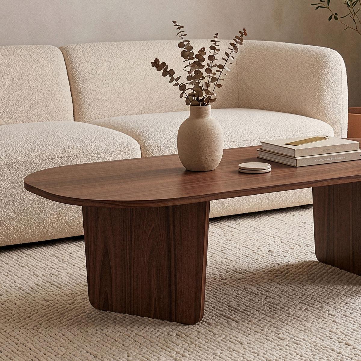 COUCHTISCH mit abgerundeter Tischplatte L130 cm 65/130/40 cm - Naturfarben, Holzwerkstoff (70/65/40cm) - Calicosy
