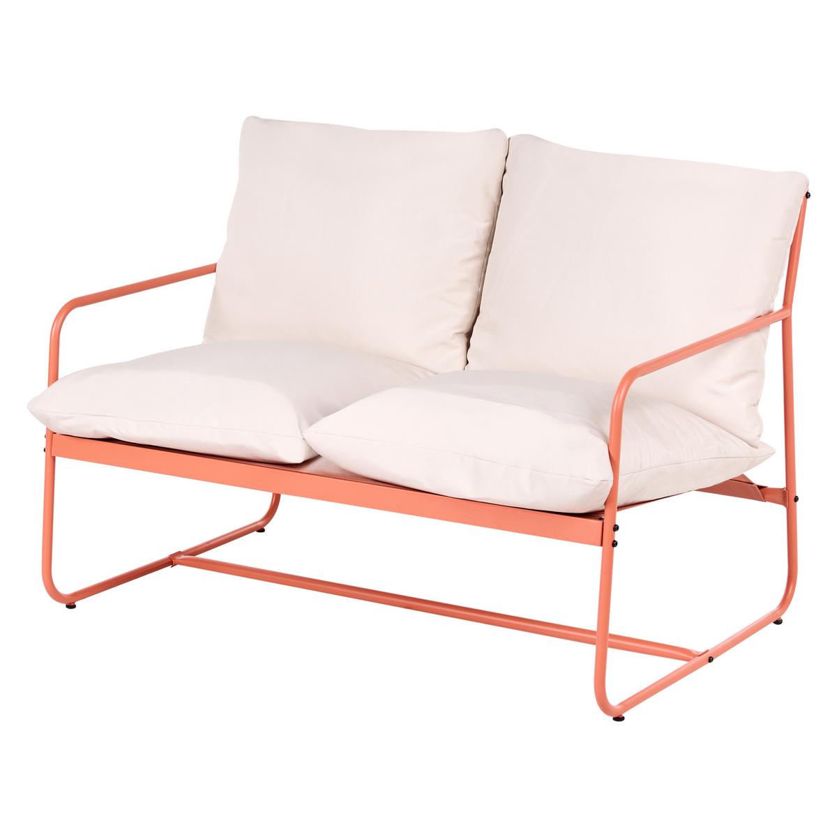 GARTENSOFA Set 4-Sitzer mit Tischen Metall Korallenrot Formello - Koralle/Beige, Metall - Beliani