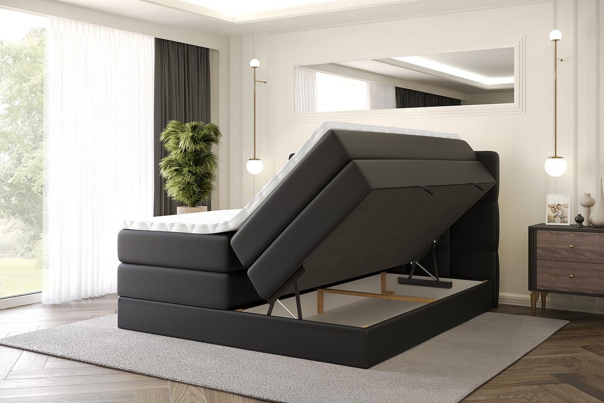 BOXSPRINGBETT mit Matratze H3|H4 und Lattenrost - LIRO KING-160x200 - Schwarz - Schwarz, Holzwerkstoff (160/200cm) - ALTDECOR