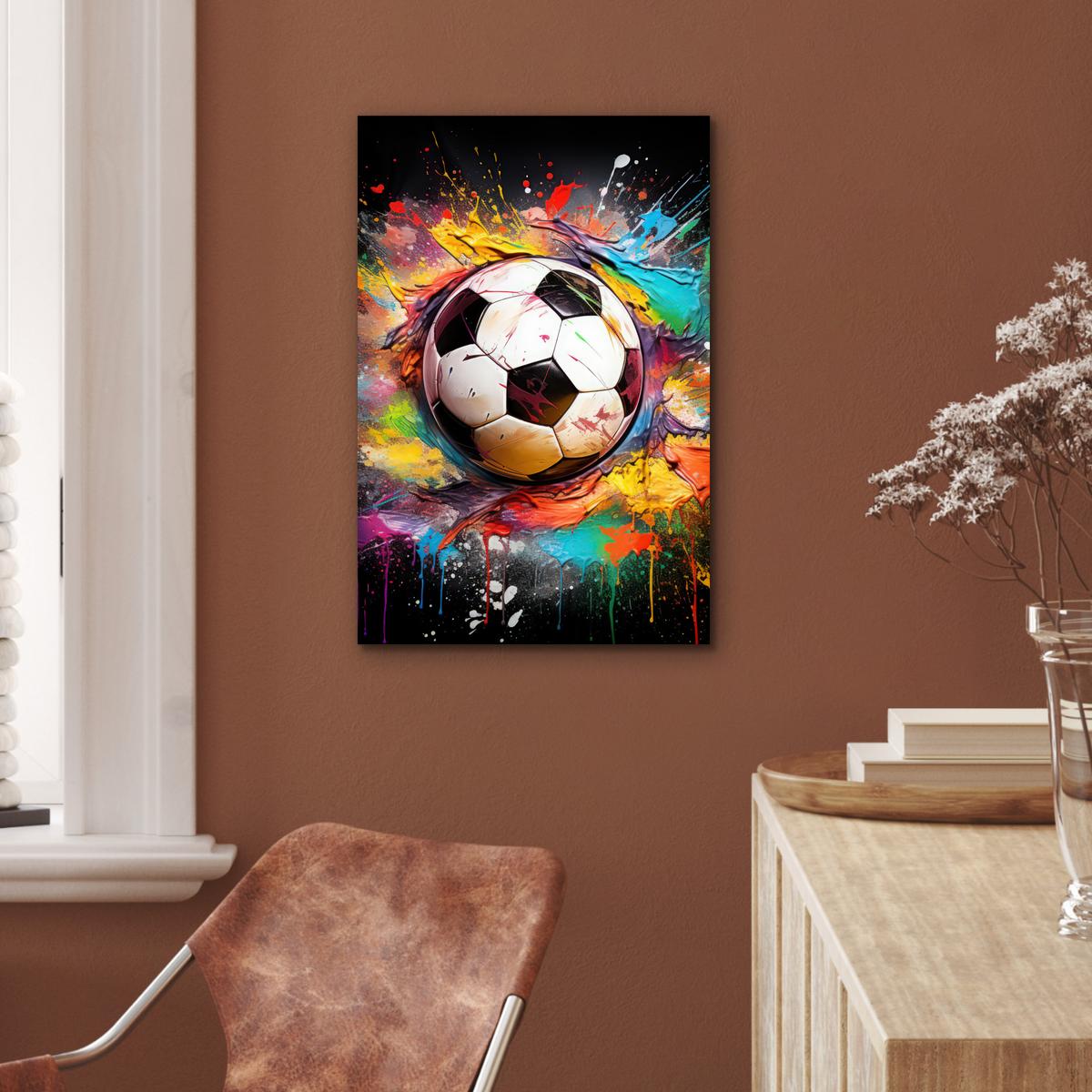 METALLBILD Fußball - Farbe - Farben - Schwarz - Weiß Deko Schlafzimmer 40x60 cm - Weiß, Metall (40/60cm) - MuchoWow