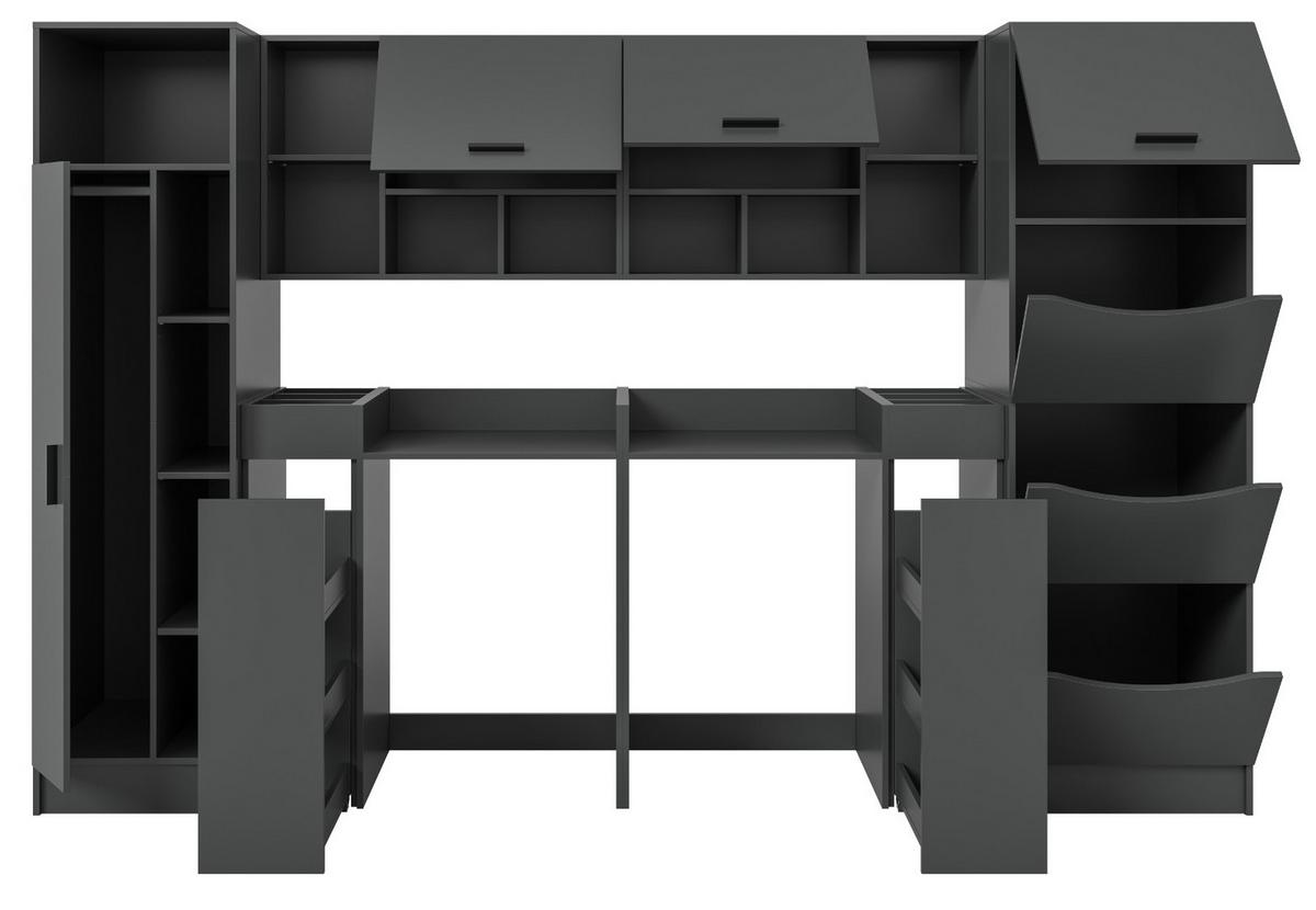 WASCHMASCHINENSCHRANK grau Set 8-teilig 300 x 196 cm, XXXL mit viel Stauraum - Schwarz/Grau, Holzwerkstoff/Kunststoff (300/196/68cm) - Inn.Furn