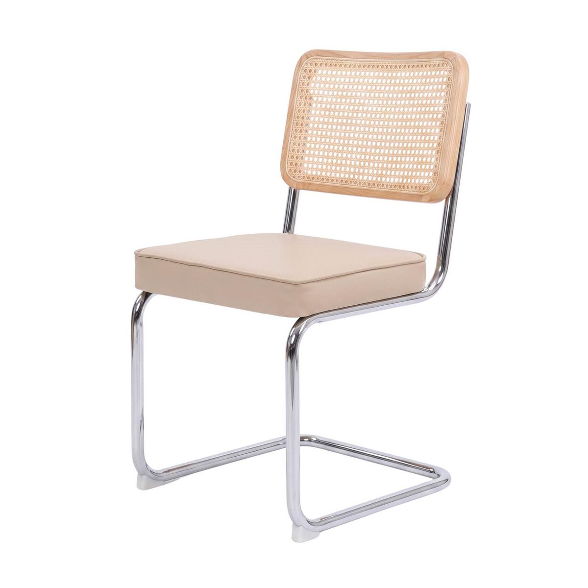 ESSZIMMERSTÜHLE 2er Set Freischwinger Rattan & Kunstleder - Beige, Leder (53/84.6/46.4cm) - Urban Meuble