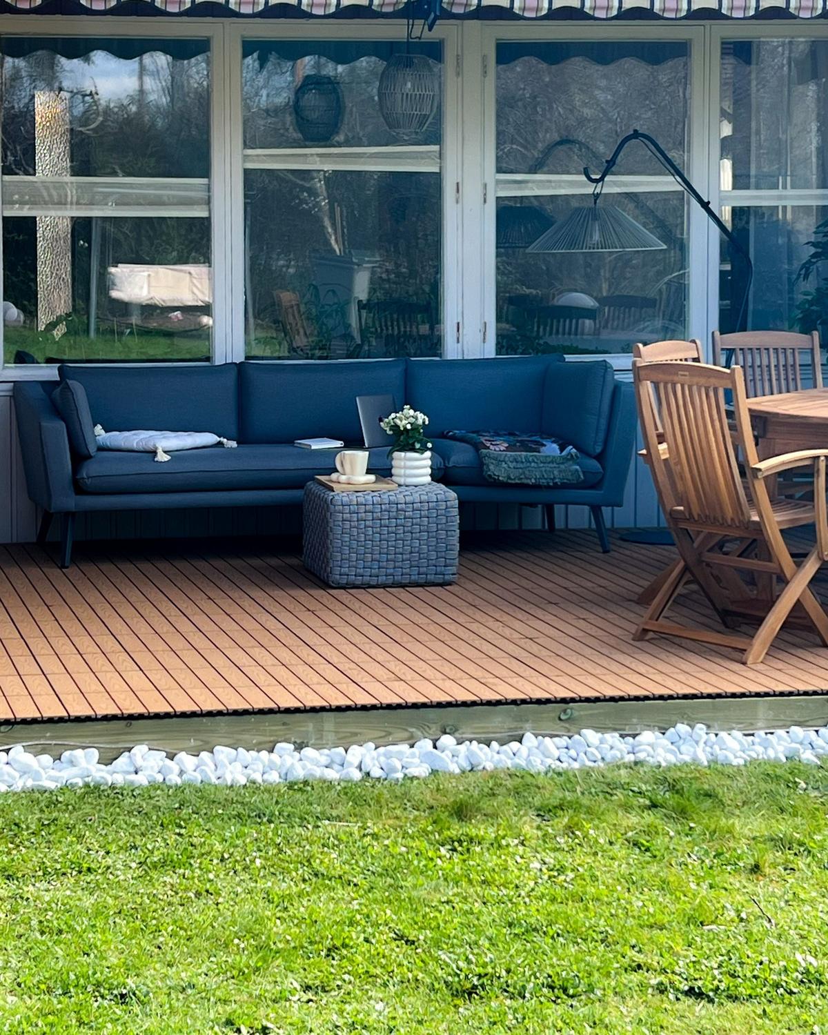 GARTENSOFA 3-Sitzer grau rechte Seite modular Loretello - Grau, Textil (243/70/76cm) - Beliani