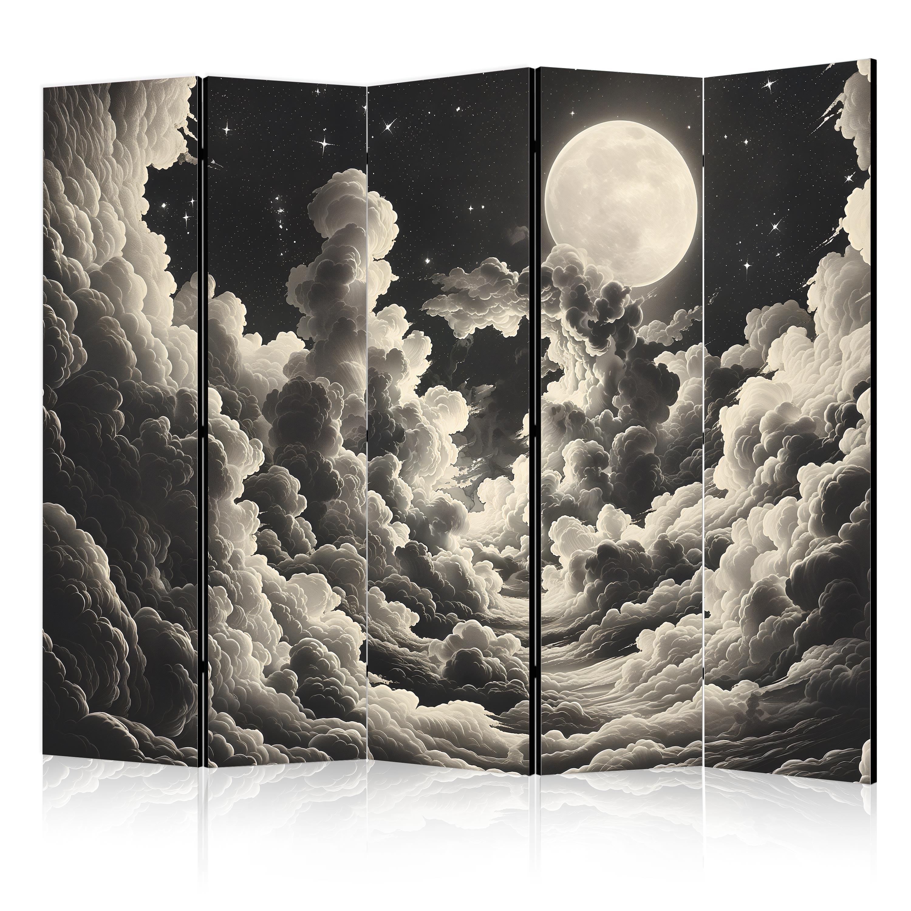 PARAVENT Einseitig Bedruckter 5-tlg 225x172 cm Mond Hinter Wolken - Schwarz, Holz/Textil (225/172/3cm) - Muralo