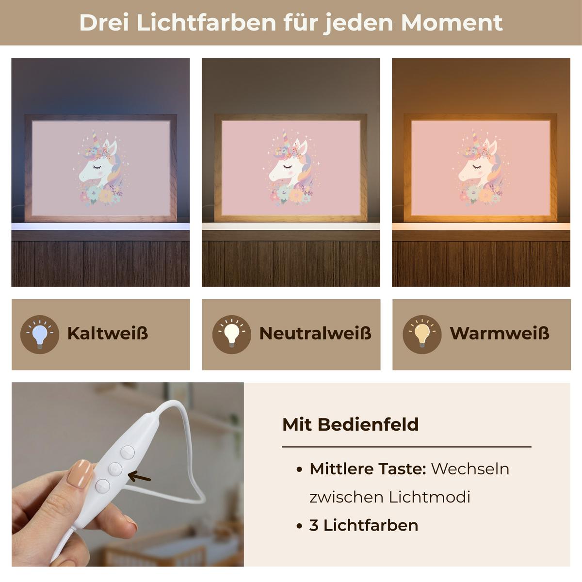 NACHTTISCHLAMPE Einhorn - Rosa - Blumen 30x20 cm - Rosa, Holzwerkstoff (8/30/20cm) - OnlyWow