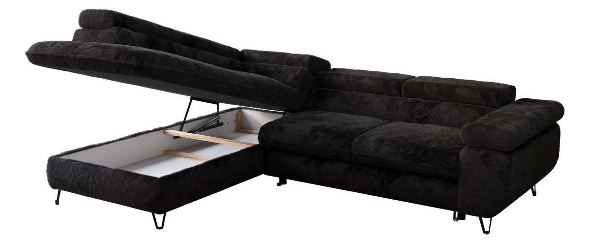 ECKSOFA PEDRO L Schwarz Plüsch - Links Seite - Schwarz, Textil/Metall (208/273cm) - MKS