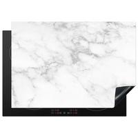 HERDABDECKPLATTE Marmor - Grau - Weiß - Strukturierter Marmor Herdabdeckung Induktionsfeld 75x52 cm - Weiß, Kunststoff (75/52/0.2cm) - MuchoWow