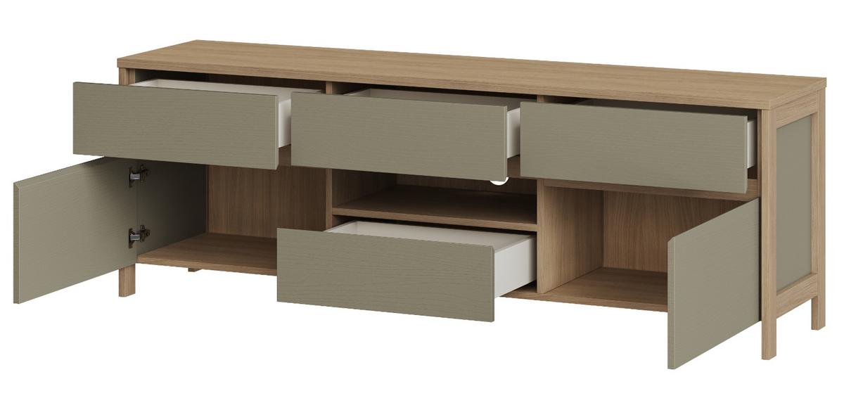 TV-LOWBOARD Salbei Grün, Eiche, TV Unterschrank skandinavisch 164 x 58 cm, Soft-Close - Salbeigrün/Eichefarben, Holzwerkstoff/Metall (164/58/39cm) - Furn.Design