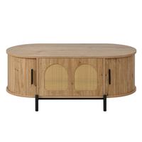 COUCHTISCH in holzoptik mit rattan, ovale form und schiebetüren - Naturfarben, Holzwerkstoff (50/100/40cm) - Urban Meuble
