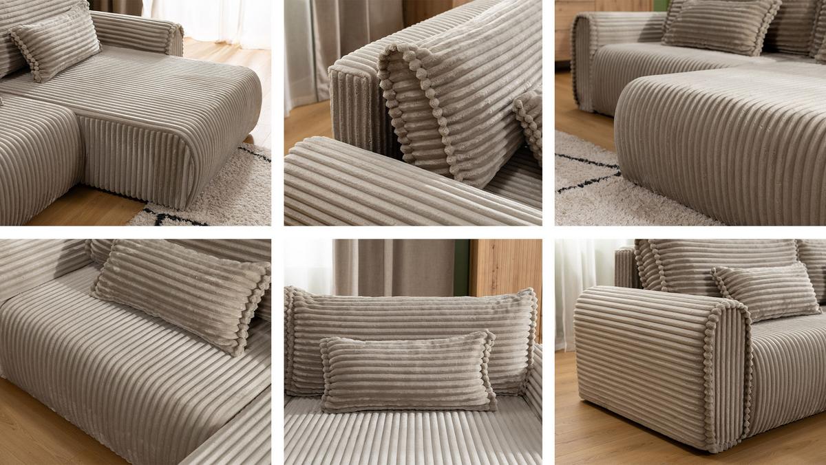 ECKSOFA Surles Cord - Hellgrau/Schwarz, Holz/Kunststoff (245/145cm) - MIRJAN24
