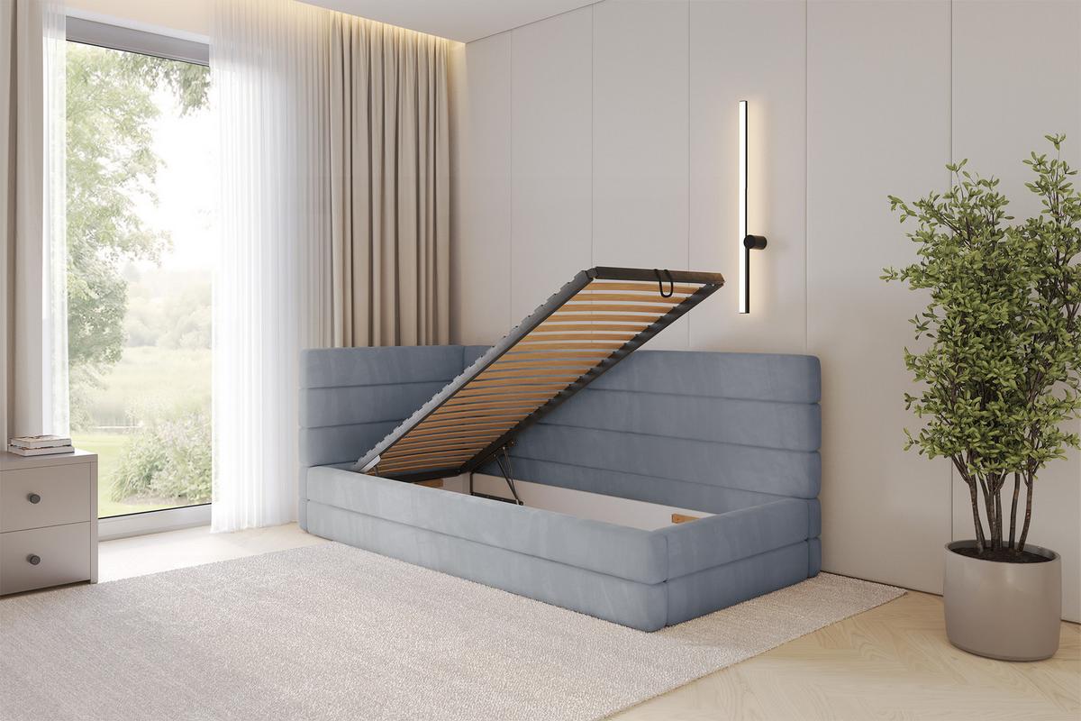 EINZELLBETT Jugendbett mit Bettkasten, Rechts - BEMY 100x200 Grau - Blaugrau, Holzwerkstoff/Textil (100/200cm) - ALTDECOR