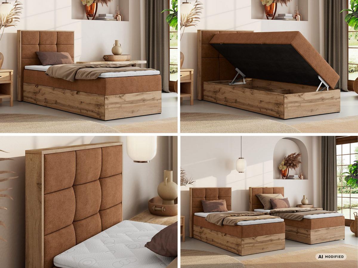 BOXBETT ALBERO 1 90/200 - Orange Stukture - Topper T25 - H3 - Links - Schwarz/Orange, Kunststoff/Textil (90/200cm) - MKS