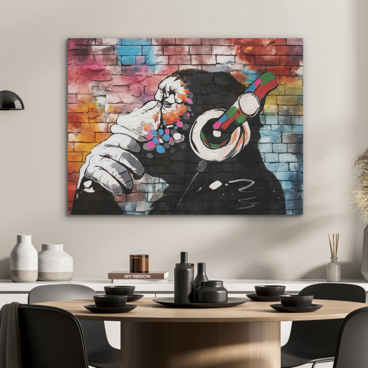 AKUSTIKBILD Affe - Graffiti - Musik Gemälde 80x60 cm - Multicolor, Kunststoff (80/60/0.9cm) - MuchoWow