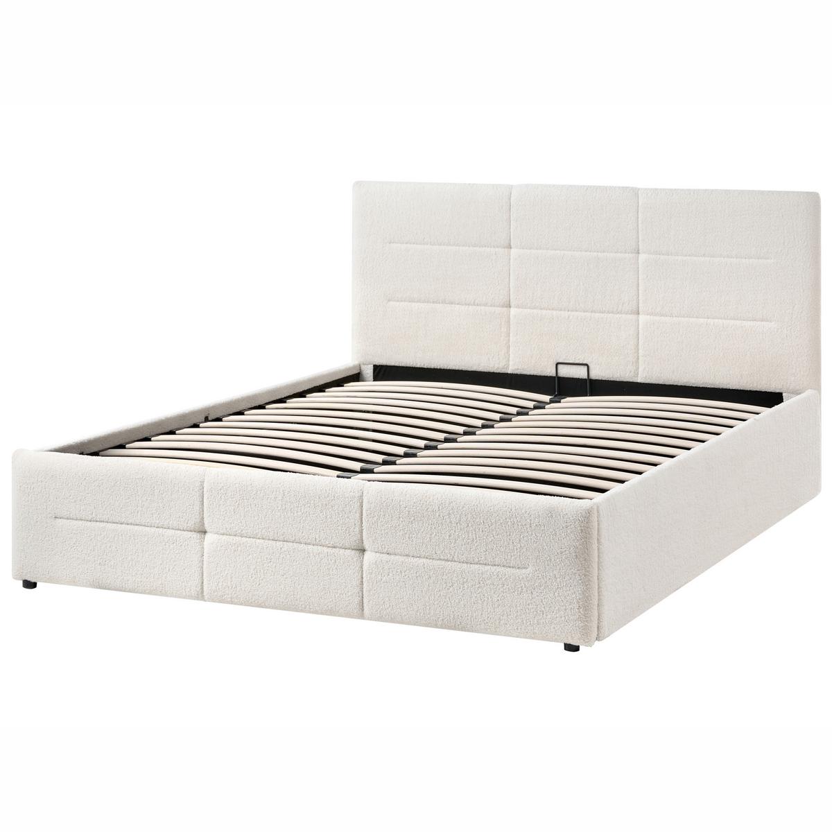 BETT mit Stauraum 140/200 Bouclé Cremeweiß Massognes - Creme, Textil (140/200cm) - Beliani