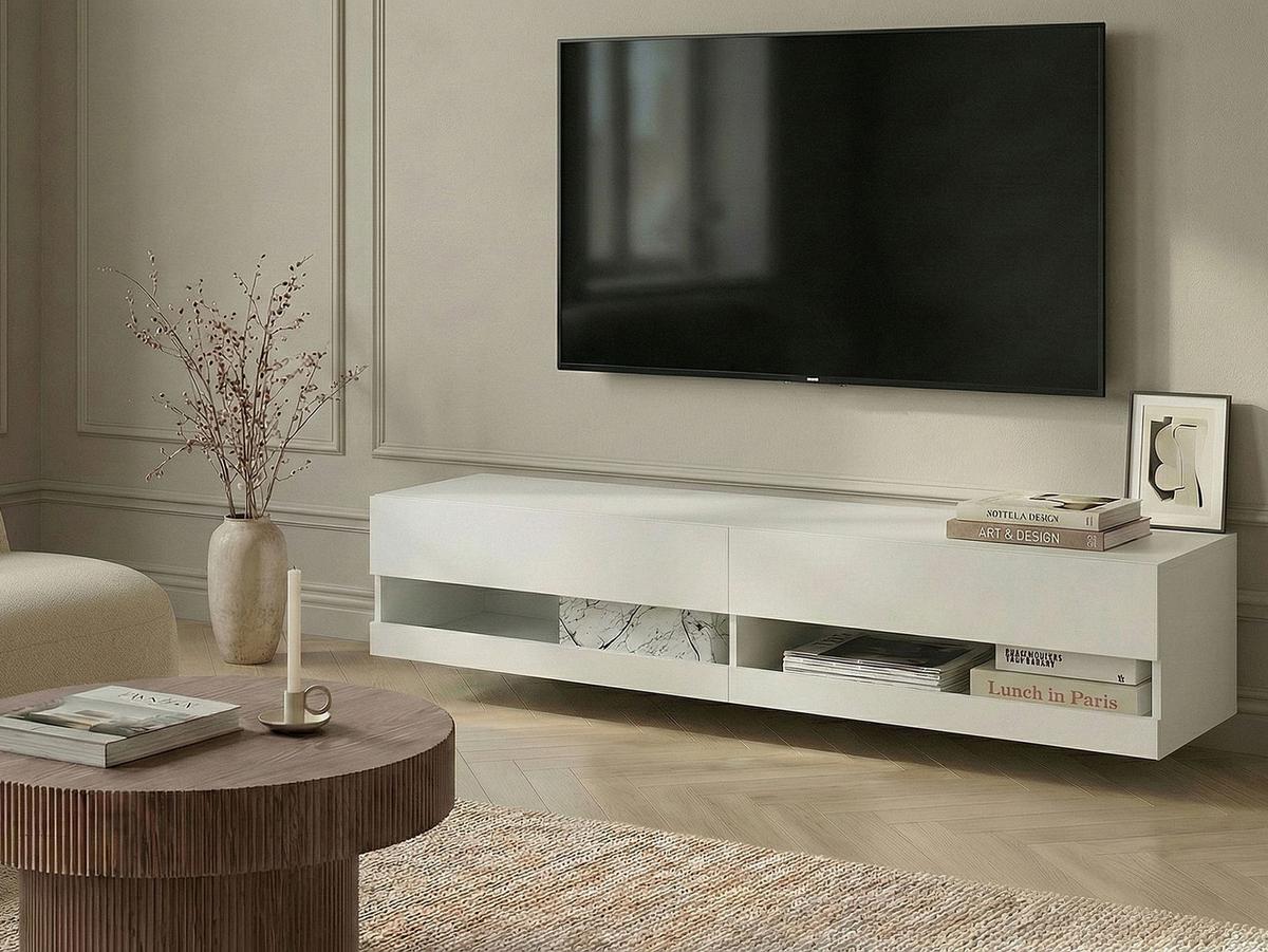 TV-MÖBEL mit LED-Beleuchtung Weiß Edmonton - Weiß, Holzwerkstoff (140/30/35cm) - Beliani