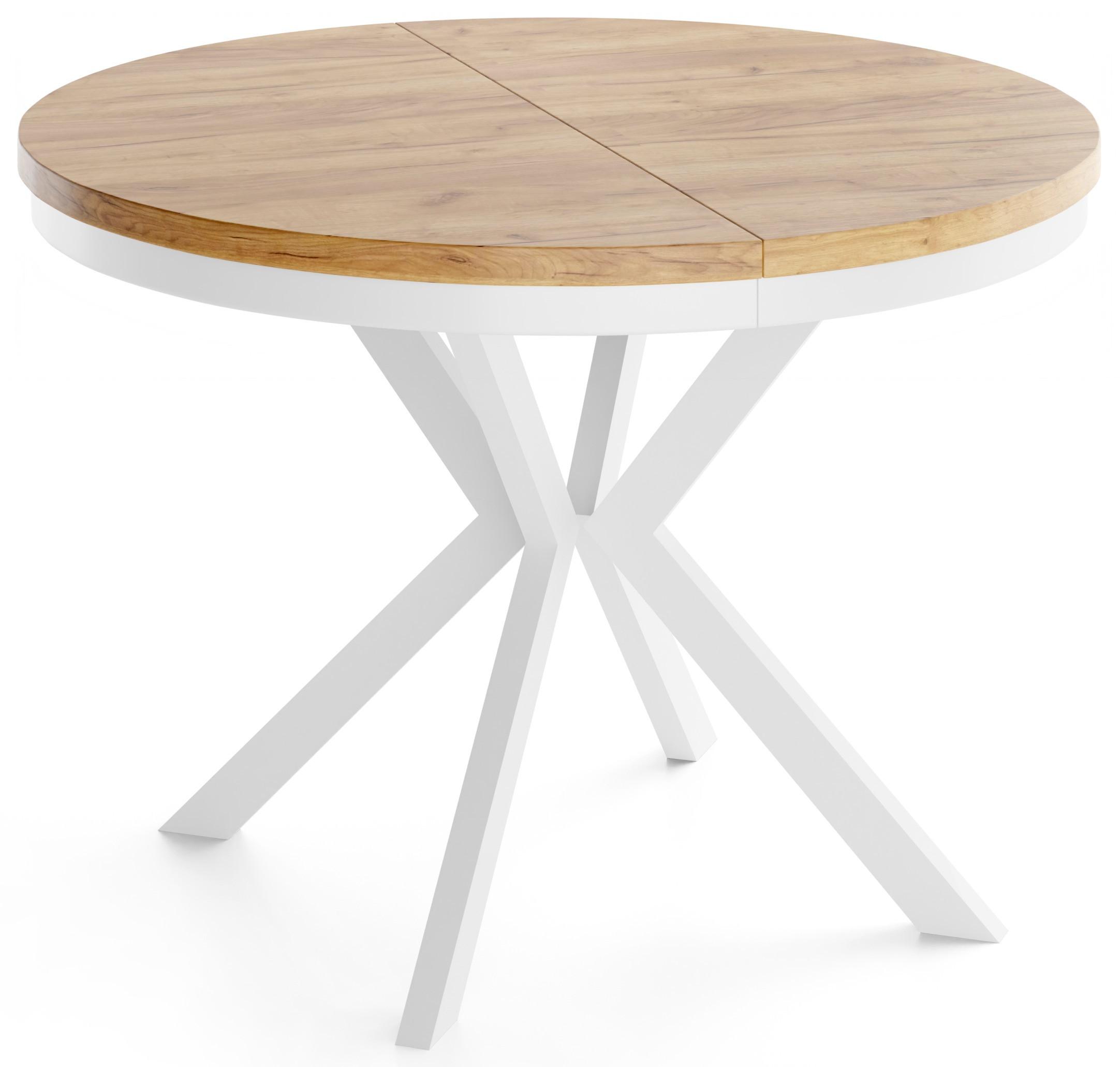 ESSTISCH Cloud runder ausziehbarer, Craft Eiche 90-170/90/76 cm - Eiche Wotan/Weiß, Holzwerkstoff/Metall (90/170/76cm) - WFL GROUP