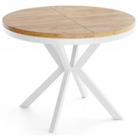 ESSTISCH Cloud runder ausziehbarer, Craft Eiche 90-170/90/76 cm - Eiche Wotan/Weiß, Holzwerkstoff/Metall (90/170/76cm) - WFL GROUP