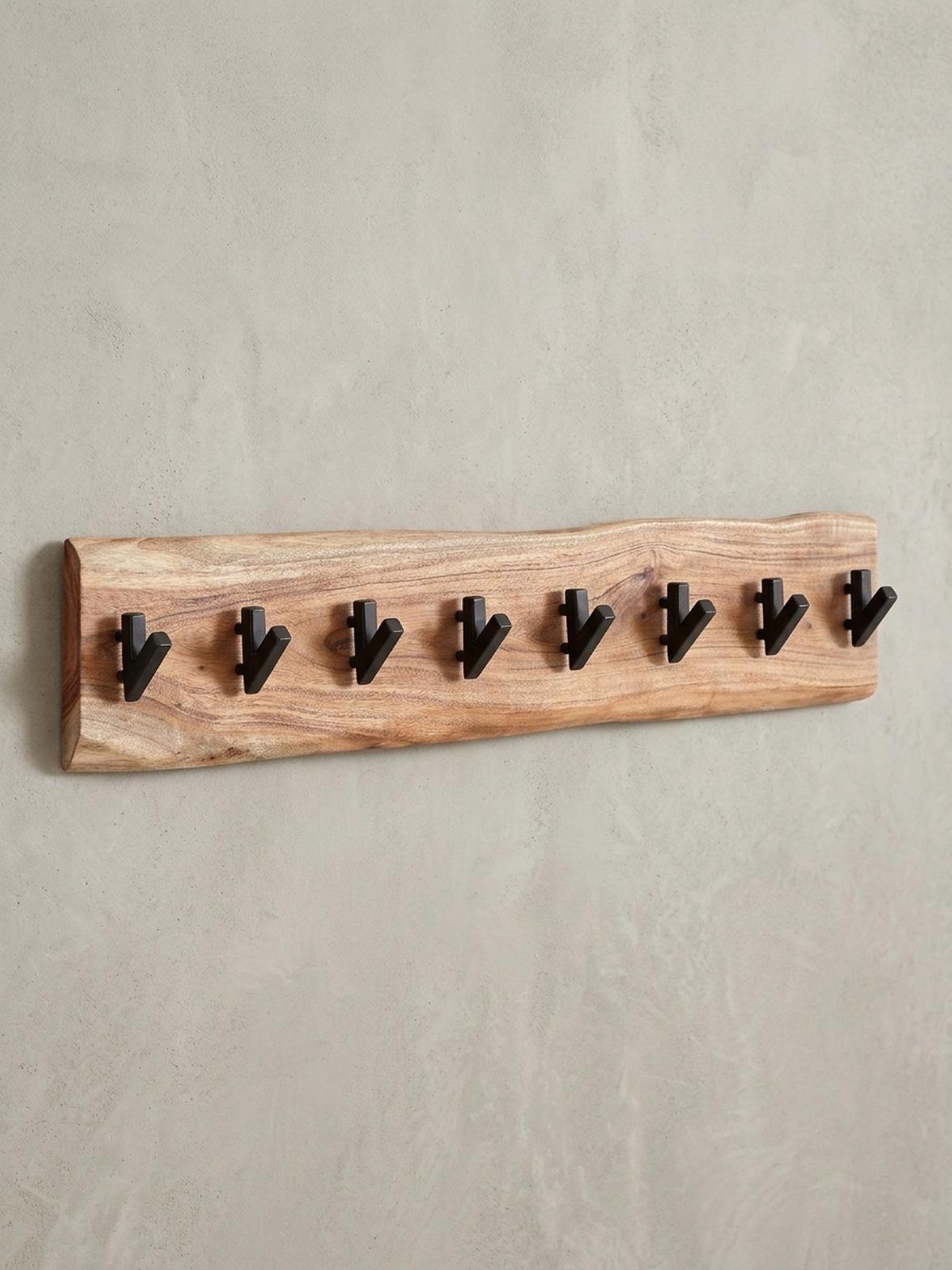 WANDGARDEROBE Massivholz Metall Modern mit Baumkante und 8 Haken - Beige, Holz (90/19/9cm) - KADIMA DESIGN