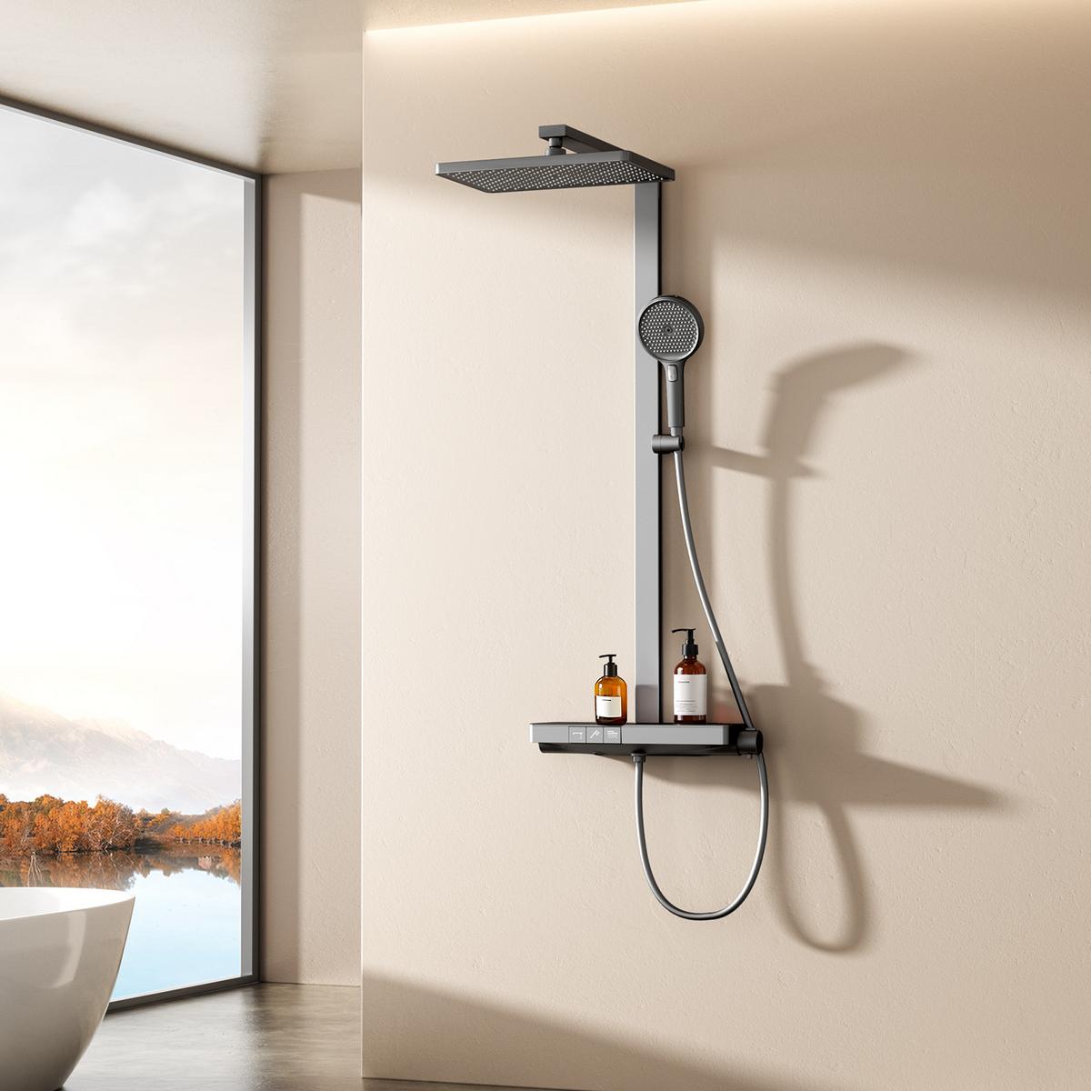 ÜBERKOPFBRAUSESET mit Thermostat 3 Auslässe Anthrazit 105/40,1/57,3 cm - Anthrazit, Metall (40/105/57cm) - EMKE