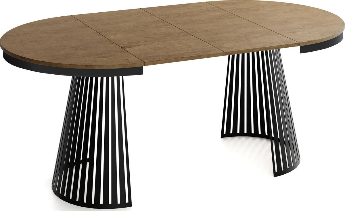 ESSTISCH Naro rund ausziehbar mit Schwarzem Lamellen-Metallgestell, Eiche Braun Rustikal 100-180/100/76 cm - Alteiche/Schwarz, Holzwerkstoff/Metall (100/176/76cm) - WFL GROUP