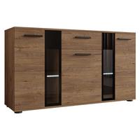 KOMMODE Salsa mit blauer LED Beleuchtung - Eichefarben/Schwarz, Holzwerkstoff (141/80/41cm) - MIRJAN24