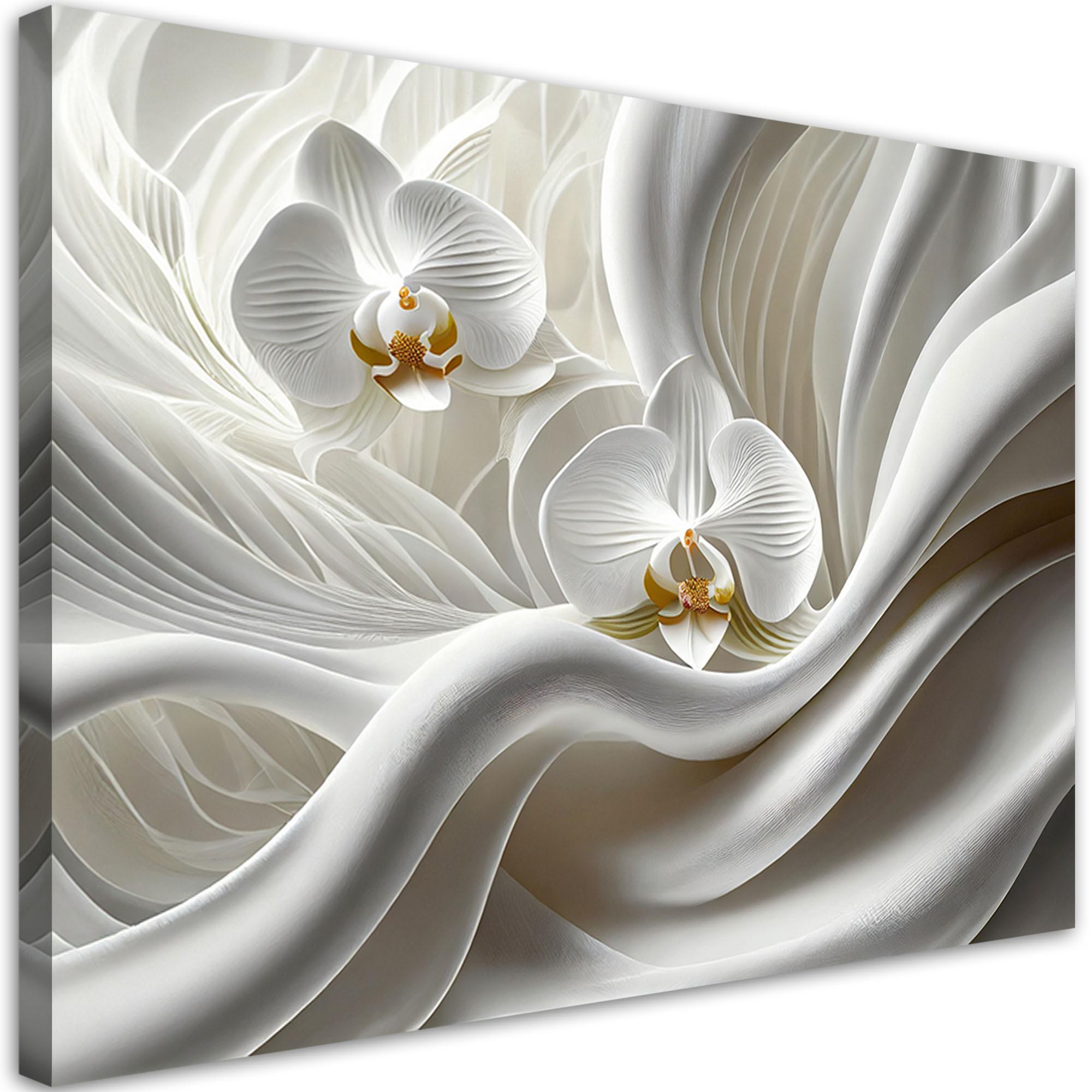 LEINWANDBILD Weiße Orchidee und 3D-Abstraktion 120x80cm - Weiß, Textil (120/80cm) - Feeby
