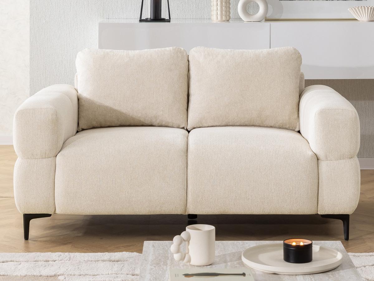 2-SITZER-SOFA Cardea in Bubble-Optik aus weichem Hellbeige Strukturstoff mit hohem Sitzkomfort - Beige/Schwarz, Holz/Textil (154/80/97cm) - S-Style Möbel