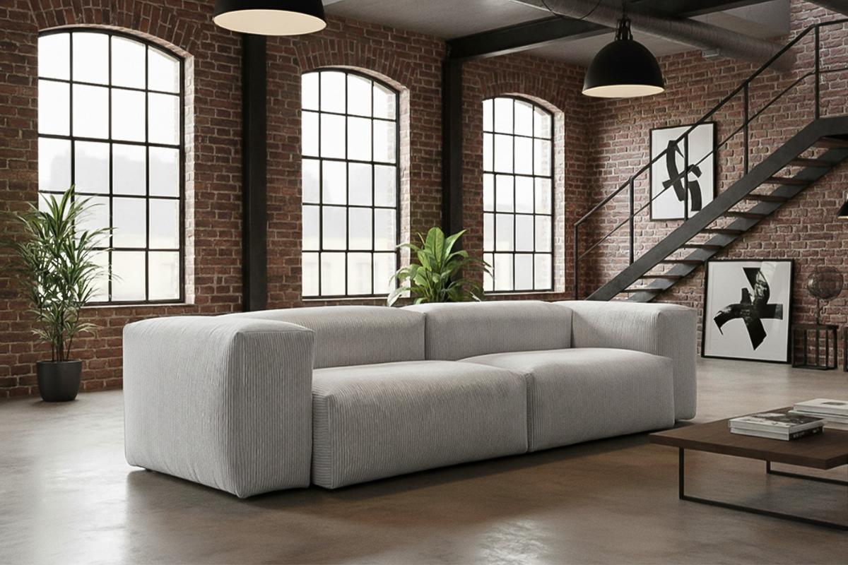 SOFA CELESTE Hellgrau Cord - Hellgrau/Schwarz, Kunststoff/Textil (302/72/114cm) - KAWOLA