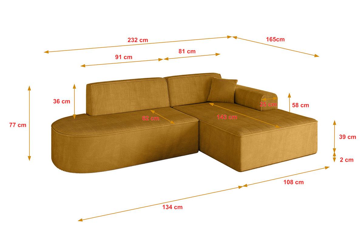 ECKSOFA Ottomane Rechts IREA-L1-v3 - 232x165x77 cm Senfgelb - Grün, Holzwerkstoff/Textil (232/165cm) - ALTDECOR