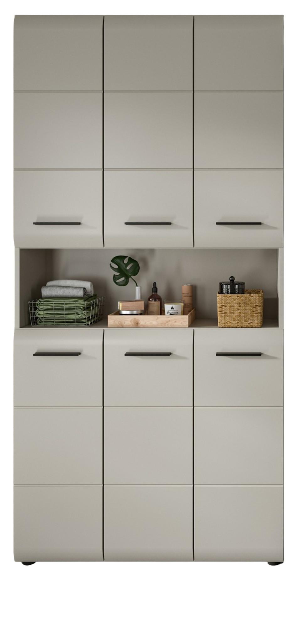 HOCHSCHRANK Kaschmir 90 x 185 cm, Badschrank XL 6-türig - Kaschmir/Schwarz, Holzwerkstoff/Kunststoff (90/185/30cm) - Inn.Furn