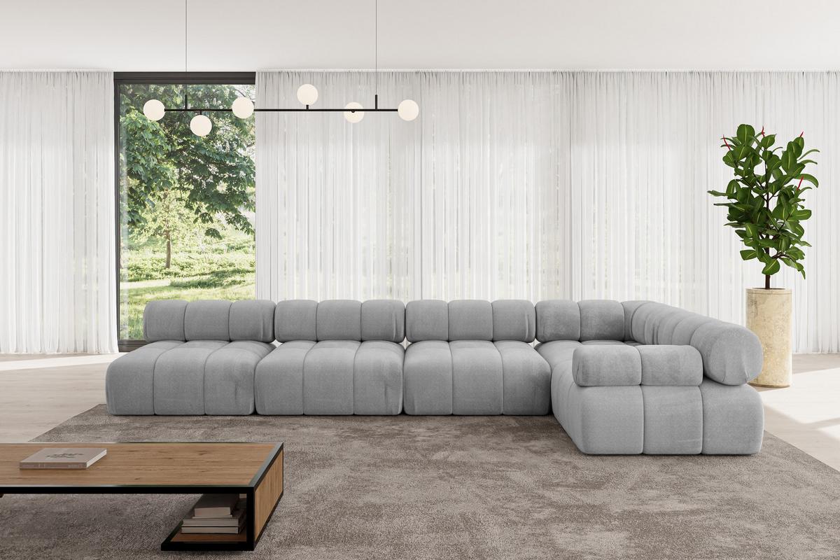 ECKSOFA modulares Sofa Mende-L3 - 380x190x70 cm Hellgrau Velours - Hellgrau, Holzwerkstoff/Textil (380/190cm) - ALTDECOR