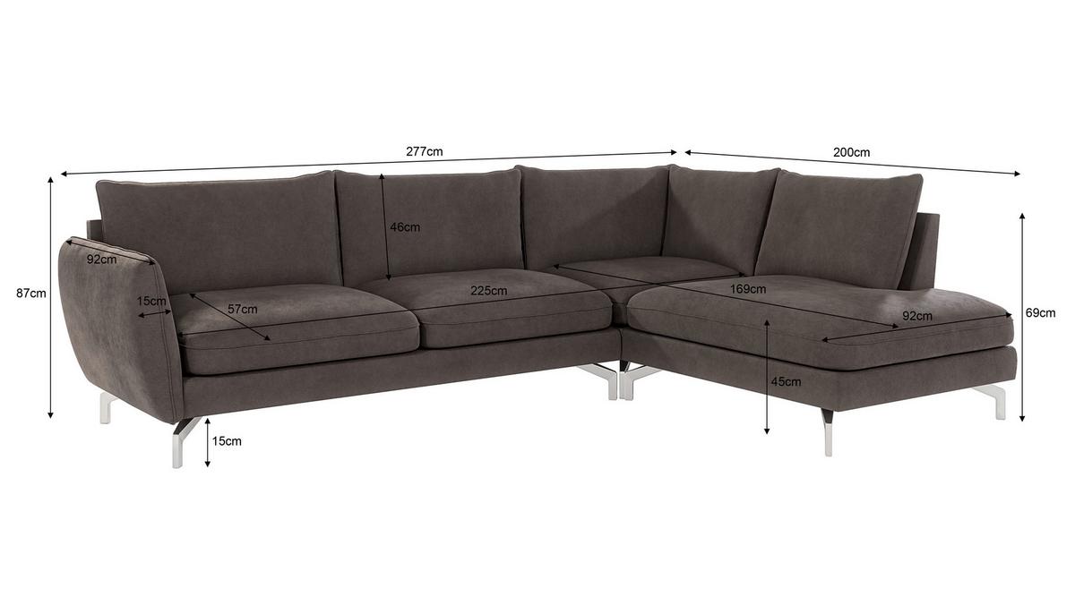 ECKSOFA Elou Braun - Khaki Microfaser - Chromfarben/Dunkelbraun, Holz/Textil (277/200cm) - S-Style Möbel
