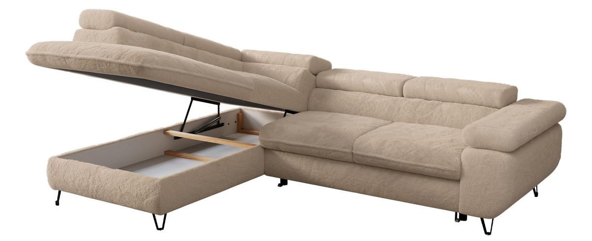 ECKSOFA PETER L Beige Plüsch - Links Seite - Sandfarben/Beige, Textil/Metall (208/273cm) - MKS