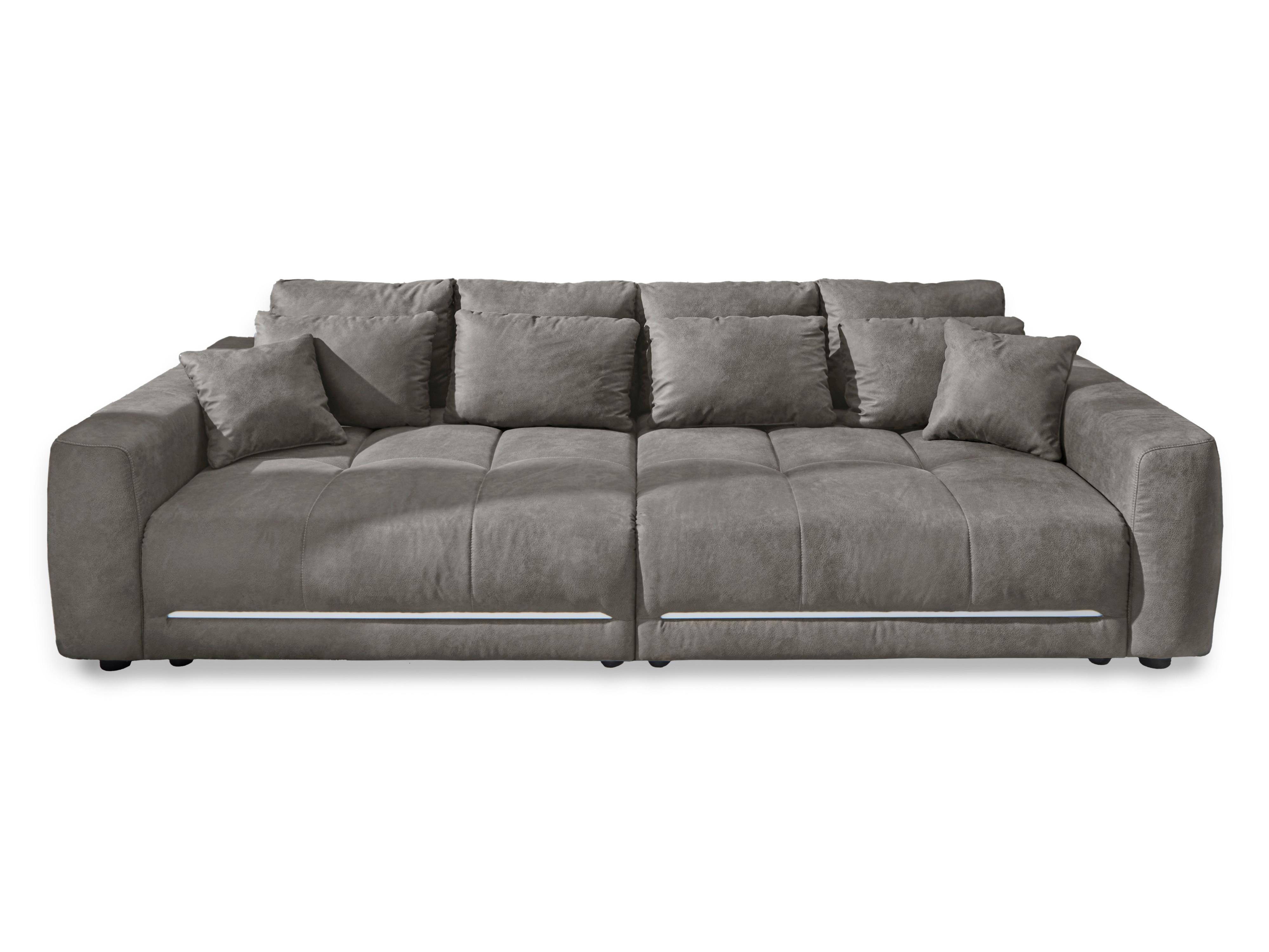BIG-SOFA Federkern B294/T136/H86 cm, RGB-LED-Beleuchtung mit Fernbedienung, Mikrofaserstoff in Hellgrau / 15416 - Hellgrau/Schwarz, Kunststoff/Textil (294/86/136cm) - luma-home