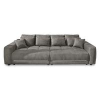 BIG-SOFA Federkern B294/T136/H86 cm, RGB-LED-Beleuchtung mit Fernbedienung, Mikrofaserstoff in Hellgrau / 15416 - Hellgrau/Schwarz, Kunststoff/Textil (294/86/136cm) - luma-home